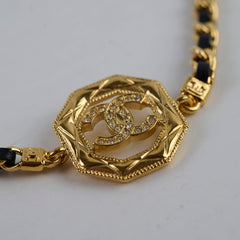 Chanel Gold & Black Leather Chain Choker Costume Jewellery