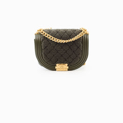 Chanel Small Boy Messenger Quilted Shearling Bag Khaki Microchip