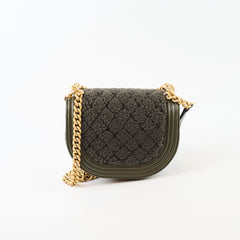 Chanel Small Boy Messenger Quilted Shearling Bag Khaki Microchip