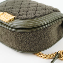 Chanel Small Boy Messenger Quilted Shearling Bag Khaki Microchip