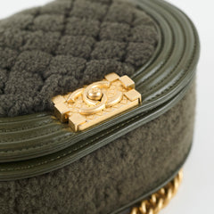 Chanel Small Boy Messenger Quilted Shearling Bag Khaki Microchip