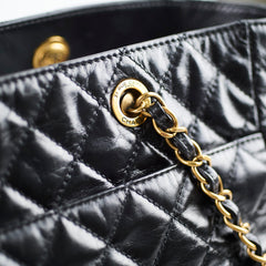 Chanel Shiny Large Front Pocket Calfskin Tote Black