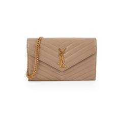 Saint Laurent Classic Cassandre Chain Wallet on Chain WOC Dark Beige