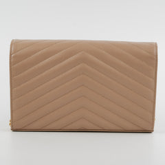 Saint Laurent Classic Cassandre Chain Wallet on Chain WOC Dark Beige