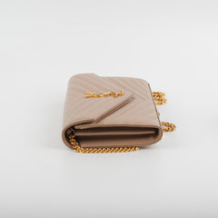 Saint Laurent Classic Cassandre Chain Wallet on Chain WOC Dark Beige