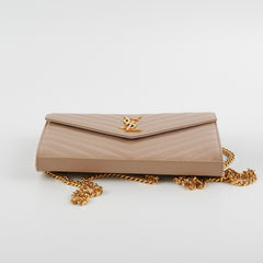 Saint Laurent Classic Cassandre Chain Wallet on Chain WOC Dark Beige