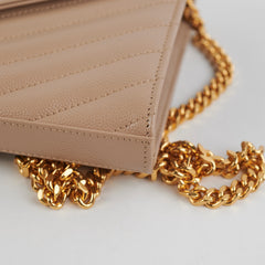 Saint Laurent Classic Cassandre Chain Wallet on Chain WOC Dark Beige