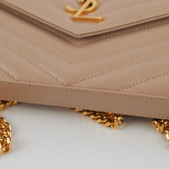 Saint Laurent Classic Cassandre Chain Wallet on Chain WOC Dark Beige