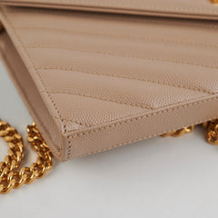 Saint Laurent Classic Cassandre Chain Wallet on Chain WOC Dark Beige