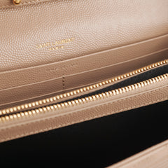 Saint Laurent Classic Cassandre Chain Wallet on Chain WOC Dark Beige