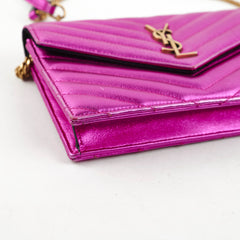 Saint Laurent Envelope Wallet On Chain WOC Metallic Pink