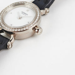 Hermes Faubourg Mini 15mm Watch Navy with 18k White Gold Diamonds