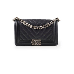 Chanel Old Medium Boy Chevron in Caviar Black