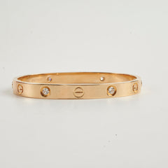 Cartier Love Bracelet 4 Diamonds Yellow Gold Bracelet Size 16