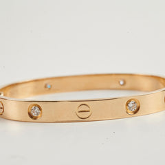 Cartier Love Bracelet 4 Diamonds Yellow Gold Bracelet Size 16