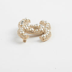 Chanel CC Logo Gold Pearl Rhinestone Brooch Costume Jewellery
