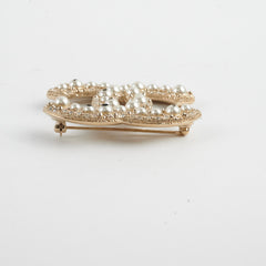 Chanel CC Logo Gold Pearl Rhinestone Brooch Costume Jewellery