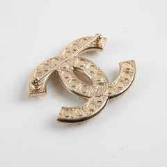 Chanel CC Logo Gold Pearl Rhinestone Brooch Costume Jewellery
