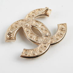Chanel CC Logo Gold Pearl Rhinestone Brooch Costume Jewellery
