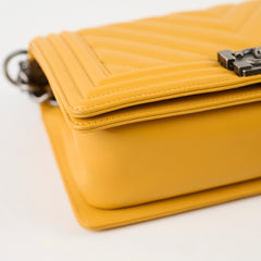 Chanel Old Medium Chevron Boy Bag Mustard Yellow Lambskin