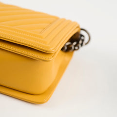 Chanel Old Medium Chevron Boy Bag Mustard Yellow Lambskin