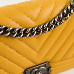 Chanel Old Medium Chevron Boy Bag Mustard Yellow Lambskin