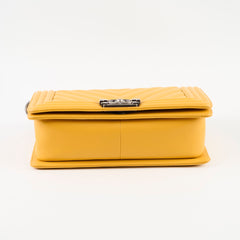 Chanel Old Medium Chevron Boy Bag Mustard Yellow Lambskin