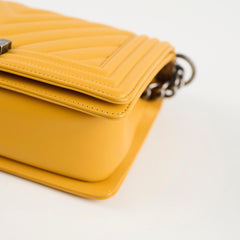 Chanel Old Medium Chevron Boy Bag Mustard Yellow Lambskin