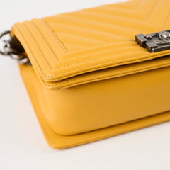 Chanel Old Medium Chevron Boy Bag Mustard Yellow Lambskin