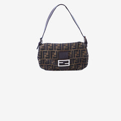 Fendi Baguette Zucca Canvas Leather Shoulder