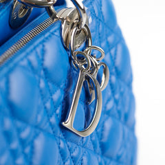 Christina Dior Cannage Leather Shopping Tote Blue