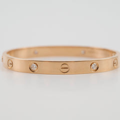Cartier Classic Love 4 Diamond Pink Gold Size 16 Bracelet