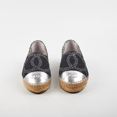 Chanel Tweed Espadrilles Black/Silver Size 36