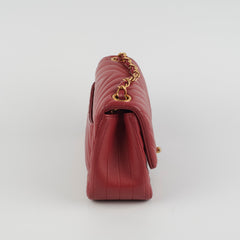 Chanel Mini Square Chevron Lambskin Red Crossbody Bag