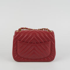 Chanel Mini Square Chevron Lambskin Red Crossbody Bag