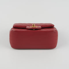 Chanel Mini Square Chevron Lambskin Red Crossbody Bag