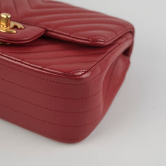 Chanel Mini Square Chevron Lambskin Red Crossbody Bag