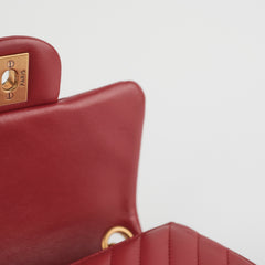Chanel Mini Square Chevron Lambskin Red Crossbody Bag