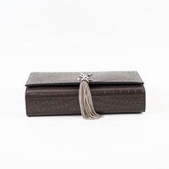 Saint Laurent Medium Kate Tassel Bag Grey Croc Embossed