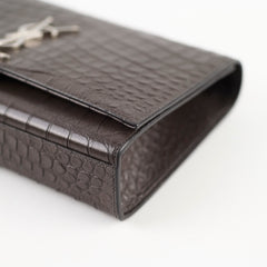 Saint Laurent Medium Kate Tassel Bag Grey Croc Embossed