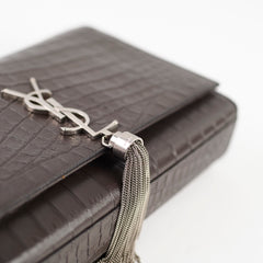 Saint Laurent Medium Kate Tassel Bag Grey Croc Embossed