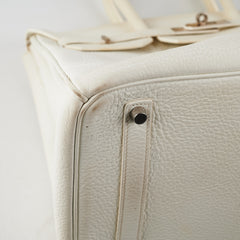 Hermes Birkin 35 Clemence White Stamp P Square (2012)