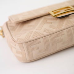 Fendi FF Baguette Medium Jacquard Canvas Beige