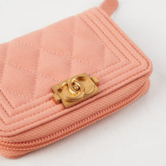 Chanel Boy Zip Compact Wallet Pink