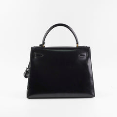Hermes Vintage Kelly 28 Box Leather Noir Black - N Circle Stamp 1984