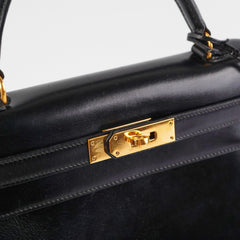 Hermes Vintage Kelly 28 Box Leather Noir Black - N Circle Stamp 1984