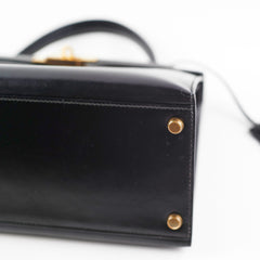Hermes Vintage Kelly 28 Box Leather Noir Black - N Circle Stamp 1984
