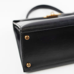 Hermes Vintage Kelly 28 Box Leather Noir Black - N Circle Stamp 1984