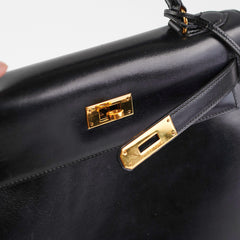 Hermes Vintage Kelly 28 Box Leather Noir Black - N Circle Stamp 1984