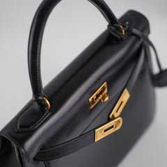 Hermes Vintage Kelly 28 Box Leather Noir Black - N Circle Stamp 1984